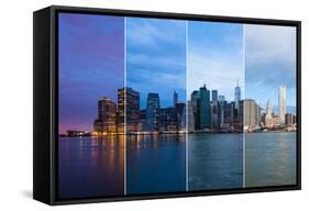 Montage of Manhattan Skyline Night to Day - New York - Usa-Samuel Borges-Framed Stretched Canvas