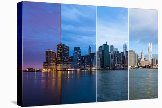 Montage of Manhattan Skyline Night to Day - New York - Usa-Samuel Borges-Stretched Canvas