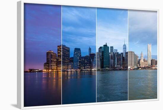 Montage of Manhattan Skyline Night to Day - New York - Usa-Samuel Borges-Framed Photographic Print