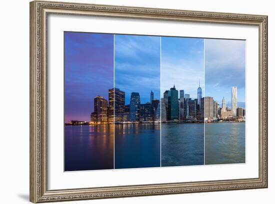 Montage of Manhattan Skyline Night to Day - New York - Usa-Samuel Borges-Framed Photographic Print