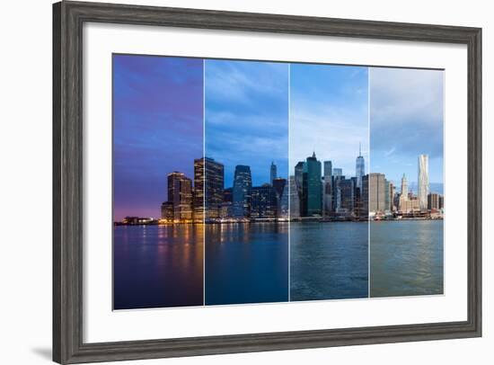 Montage of Manhattan Skyline Night to Day - New York - Usa-Samuel Borges-Framed Photographic Print