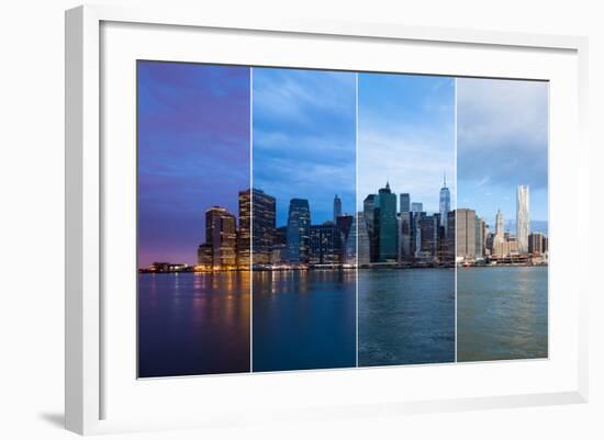 Montage of Manhattan Skyline Night to Day - New York - Usa-Samuel Borges-Framed Photographic Print