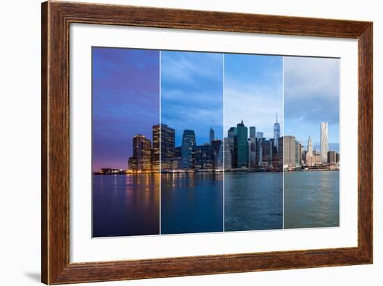 Montage of Manhattan Skyline Night to Day - New York - Usa-Samuel Borges-Framed Photographic Print