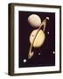 Montage of Saturn and Satellites Taken by Voyager 1 and 2, Titan Iapetus and Tethys Mimas and Rhea-null-Framed Premium Photographic Print