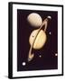 Montage of Saturn and Satellites Taken by Voyager 1 and 2, Titan Iapetus and Tethys Mimas and Rhea-null-Framed Premium Photographic Print
