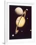 Montage of Saturn and Satellites Taken by Voyager 1 and 2, Titan Iapetus and Tethys Mimas and Rhea-null-Framed Photographic Print