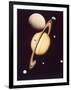 Montage of Saturn and Satellites Taken by Voyager 1 and 2, Titan Iapetus and Tethys Mimas and Rhea-null-Framed Photographic Print