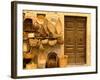 Montalcino, Basket Seller and Wall, Tuscany, Italy-Walter Bibikow-Framed Photographic Print