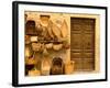 Montalcino, Basket Seller and Wall, Tuscany, Italy-Walter Bibikow-Framed Photographic Print