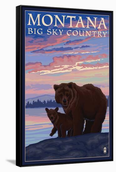 Montana - Big Sky Country - Bear and Cub, c.2008-Lantern Press-Framed Stretched Canvas