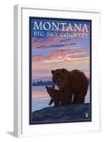 Montana - Big Sky Country - Bear and Cub, c.2008-Lantern Press-Framed Art Print