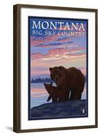 Montana - Big Sky Country - Bear and Cub, c.2008-Lantern Press-Framed Art Print