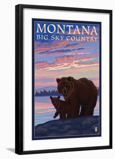 Montana - Big Sky Country - Bear and Cub, c.2008-Lantern Press-Framed Art Print