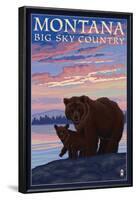 Montana - Big Sky Country - Bear and Cub, c.2008-Lantern Press-Framed Art Print