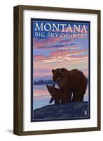 Montana - Big Sky Country - Bear and Cub, c.2008-Lantern Press-Framed Art Print