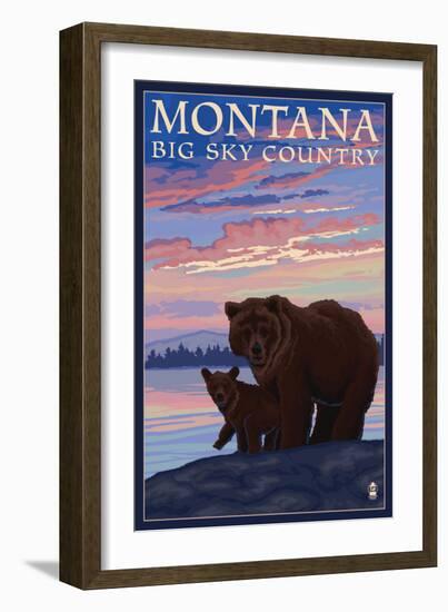 Montana - Big Sky Country - Bear and Cub, c.2008-Lantern Press-Framed Art Print