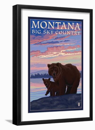 Montana - Big Sky Country - Bear and Cub, c.2008-Lantern Press-Framed Art Print