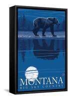 Montana, Big Sky Country, Bear at Night-Lantern Press-Framed Stretched Canvas