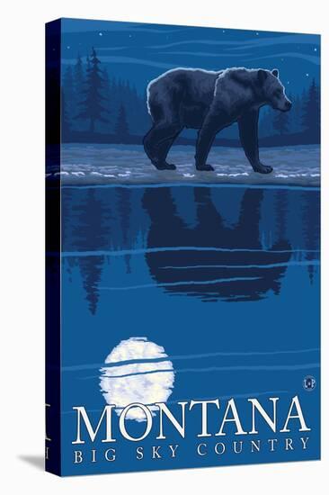 Montana, Big Sky Country, Bear at Night-Lantern Press-Stretched Canvas