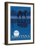 Montana, Big Sky Country, Bear at Night-Lantern Press-Framed Art Print