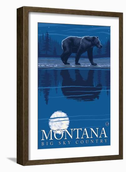 Montana, Big Sky Country, Bear at Night-Lantern Press-Framed Art Print