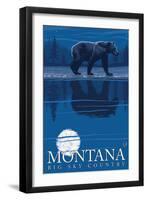 Montana, Big Sky Country, Bear at Night-Lantern Press-Framed Art Print