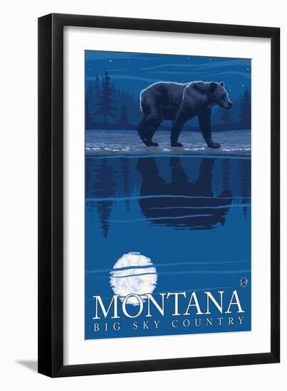 Montana, Big Sky Country, Bear at Night-Lantern Press-Framed Art Print