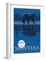 Montana, Big Sky Country, Bear at Night-Lantern Press-Framed Art Print