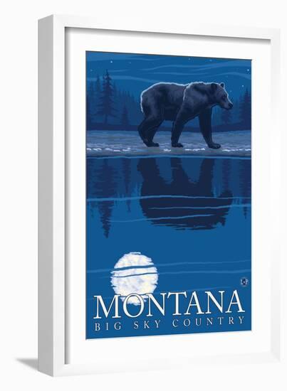 Montana, Big Sky Country, Bear at Night-Lantern Press-Framed Art Print