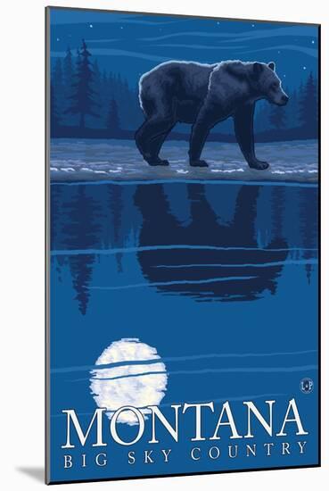 Montana, Big Sky Country, Bear at Night-Lantern Press-Mounted Art Print