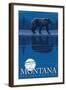 Montana, Big Sky Country, Bear at Night-Lantern Press-Framed Art Print