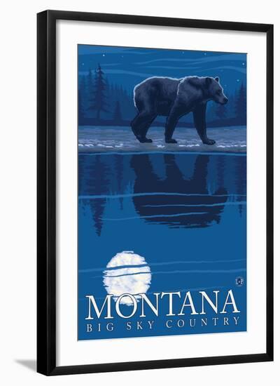 Montana, Big Sky Country, Bear at Night-Lantern Press-Framed Art Print