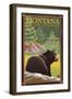 Montana, Big Sky Country, Black Bear in Forest-Lantern Press-Framed Art Print