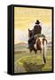 Montana, Big Sky Country, Cowboy on Horseback-Lantern Press-Framed Stretched Canvas