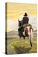 Montana, Big Sky Country, Cowboy on Horseback-Lantern Press-Stretched Canvas