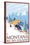 Montana - Big Sky Country - Downhill Skier, c.2008-Lantern Press-Stretched Canvas