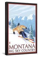 Montana - Big Sky Country - Downhill Skier, c.2008-Lantern Press-Framed Art Print