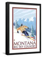 Montana - Big Sky Country - Downhill Skier, c.2008-Lantern Press-Framed Art Print