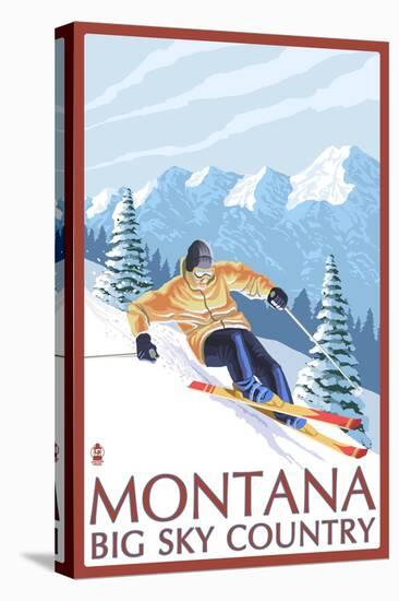 Montana - Big Sky Country - Downhill Skier, c.2008-Lantern Press-Stretched Canvas