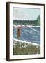 Montana, Big Sky Country, Fly Fisherman-Lantern Press-Framed Art Print