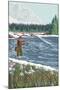 Montana, Big Sky Country, Fly Fisherman-Lantern Press-Mounted Art Print