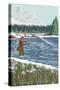 Montana, Big Sky Country, Fly Fisherman-Lantern Press-Stretched Canvas