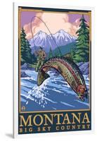 Montana -- Big Sky Country - Fly Fishing Scene-Lantern Press-Framed Art Print