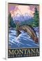 Montana -- Big Sky Country - Fly Fishing Scene-Lantern Press-Framed Art Print