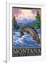 Montana -- Big Sky Country - Fly Fishing Scene-Lantern Press-Framed Art Print