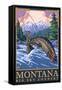 Montana -- Big Sky Country - Fly Fishing Scene-Lantern Press-Framed Stretched Canvas