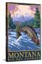 Montana -- Big Sky Country - Fly Fishing Scene-Lantern Press-Stretched Canvas