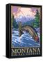 Montana -- Big Sky Country - Fly Fishing Scene-Lantern Press-Framed Stretched Canvas