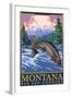 Montana -- Big Sky Country - Fly Fishing Scene-Lantern Press-Framed Art Print