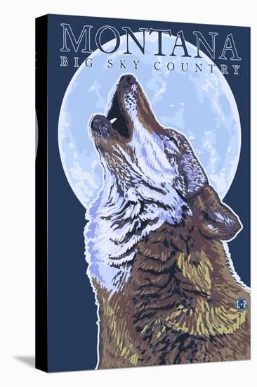 Montana -- Big Sky Country - Howling Wolf-Lantern Press-Stretched Canvas